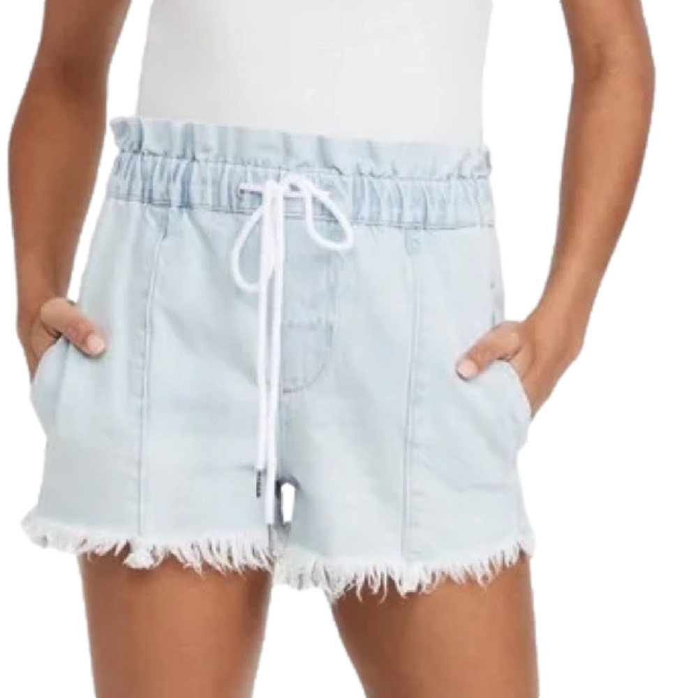 PISTOLA Women’s Paper Bag Waist Light Blue Denim pull-on High Waisted Shorts